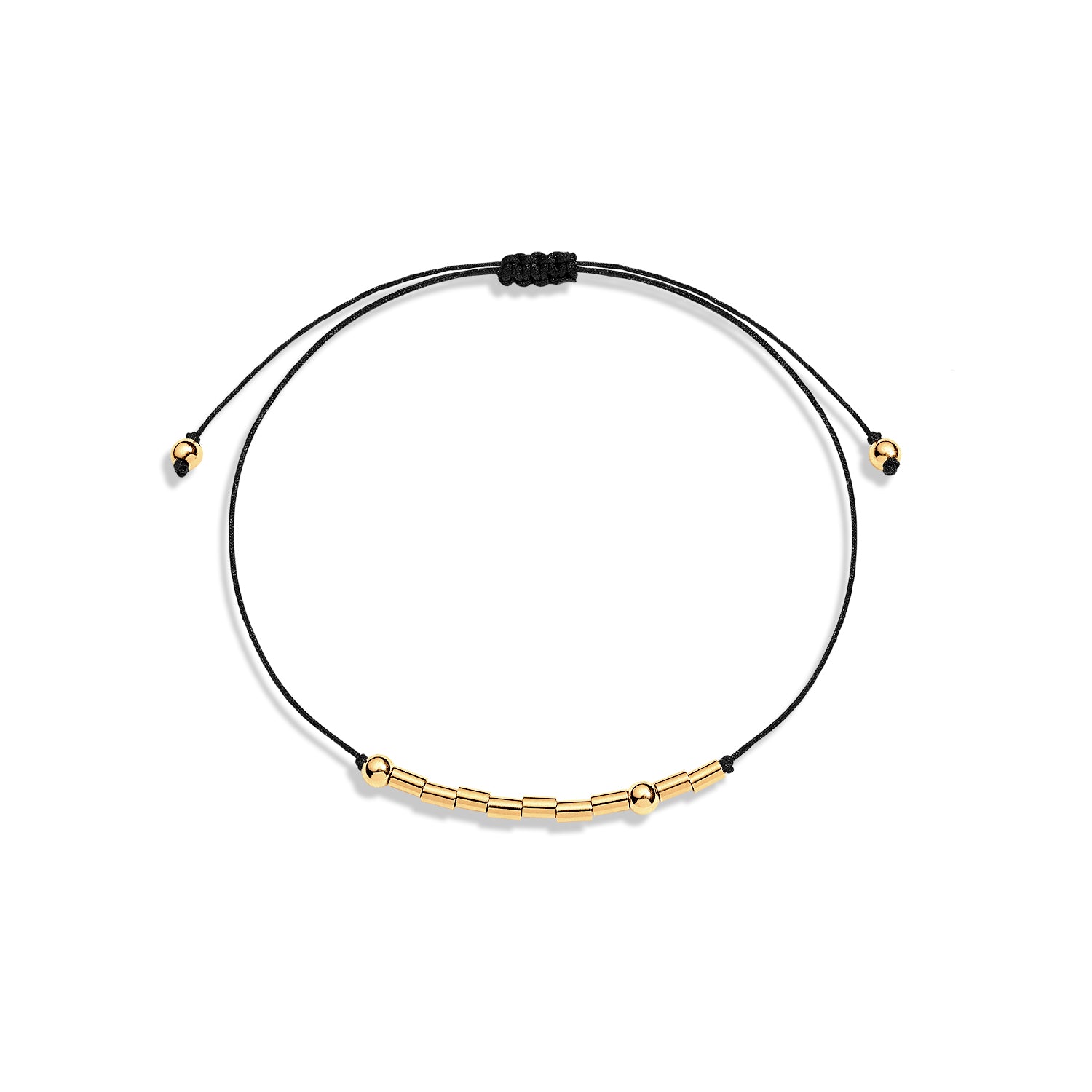 Black string bracelet with gold filled beads