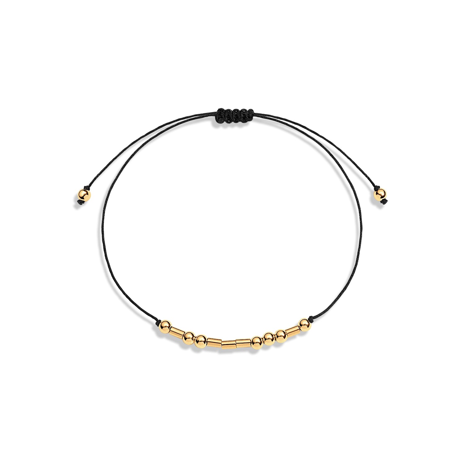 Black string bracelet with gold filled beads