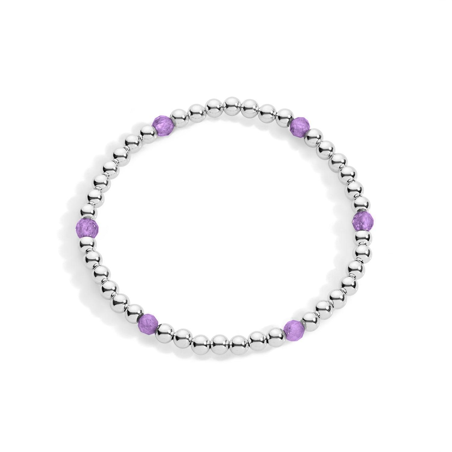 Sterling silver beaded bracelet with amethyst gemstones