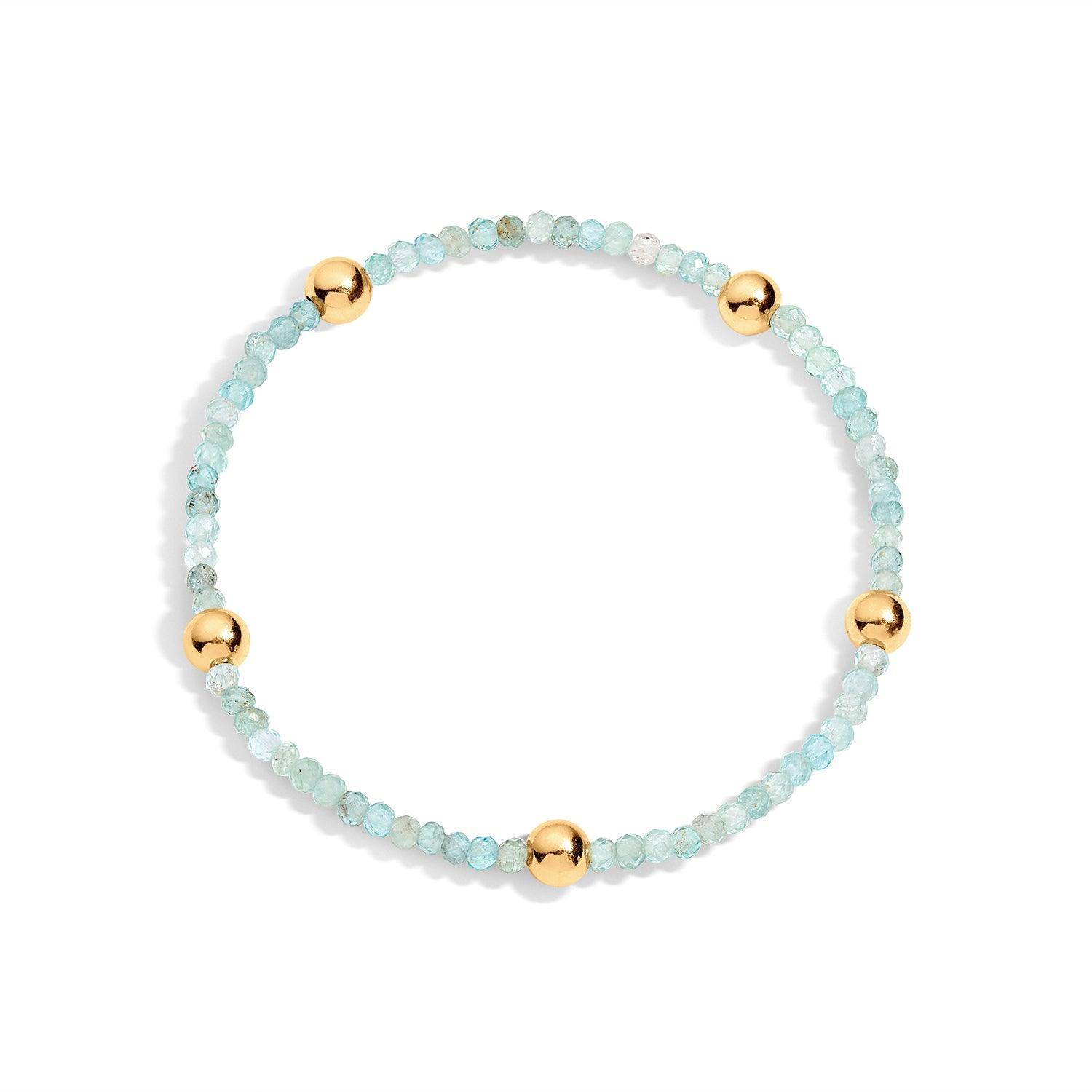 Aquamarine gemstone beaded bracelet with gold filled beads