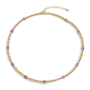 Gold filled beaded necklace with amethyst gemstones