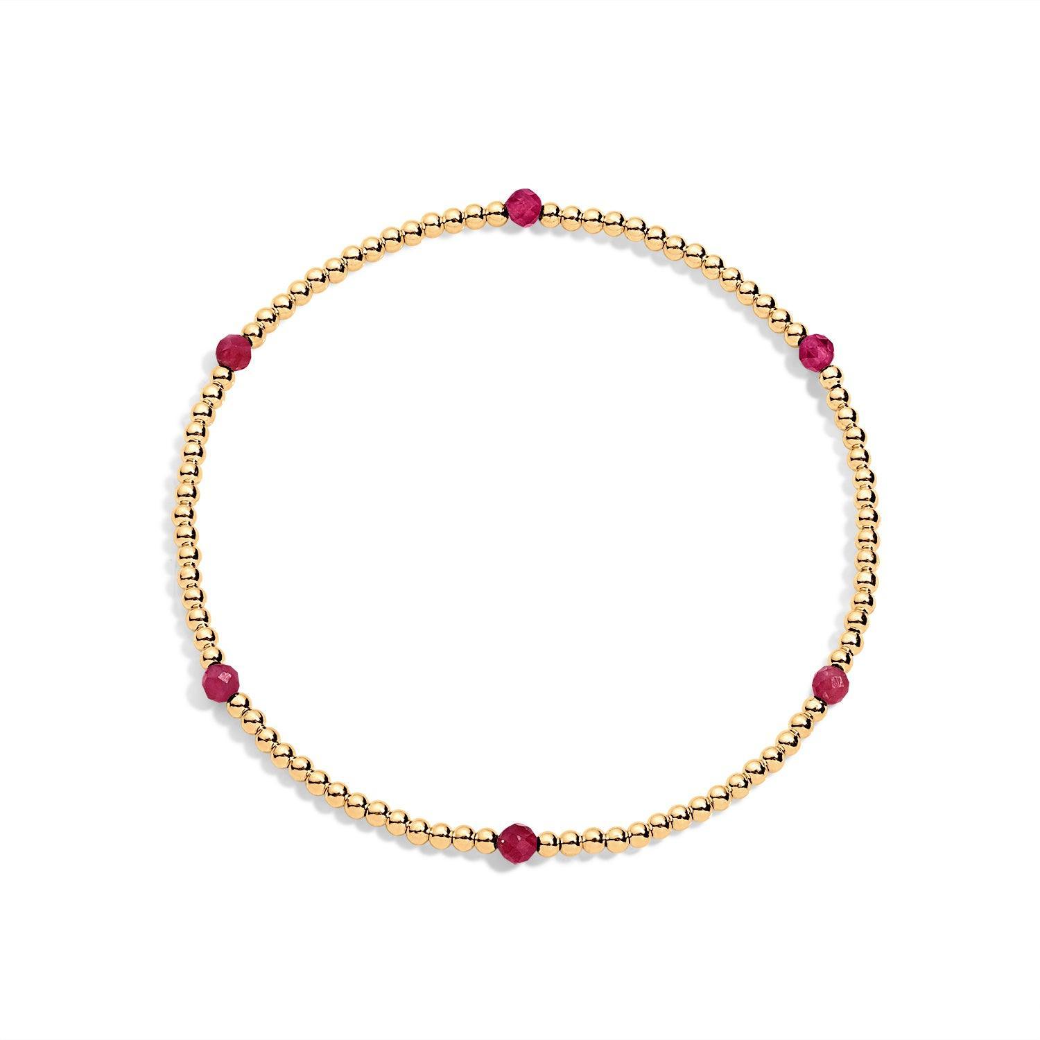 Gold filled beaded bracelet and ruby gemstones